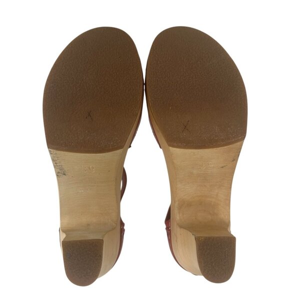 Rare Swedish Hasbeens Red Laser Cut Leather Platform Heeled Clog Sandals 9 Boho - Picture 9 of 14